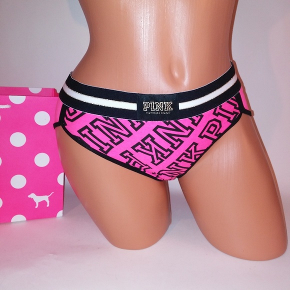 Victoria Secret PINK Hipster Panty Banded Logo Trim Pink Black